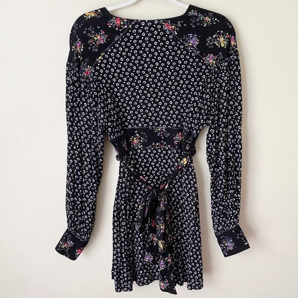 Free People | Wonderland Mini Dress Floral Waist Tie Fit Flare Boho Black Small - Picture 6 of 9
